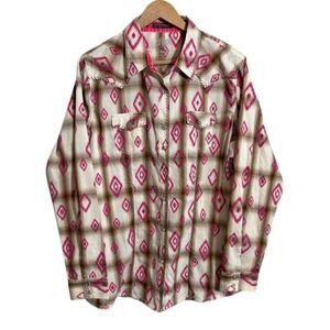 Rock 47 Wrangler Shirt Womens XL Plaid Geometric Rhinestone Snap Western Rodeo